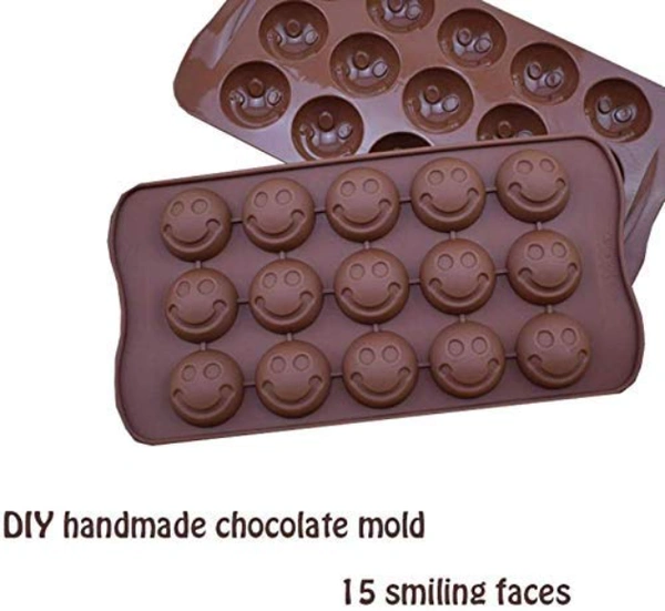 Silicone Chocolate, Jell Candy Mold Smiley Round Face Emoji  - 20.5 x 11 x 1.5 cm, Brown, Silicone