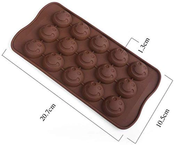 Silicone Chocolate, Jell Candy Mold Smiley Round Face Emoji  - 20.5 x 11 x 1.5 cm, Brown, Silicone