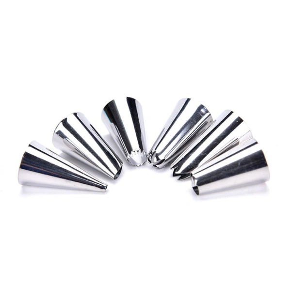 Stainless Steel 6 Nozzle, 1 Coupler & 1 Reusable Icing Bag Kit - 18 x 9 x 2 cm, Silver, Stainless Steel