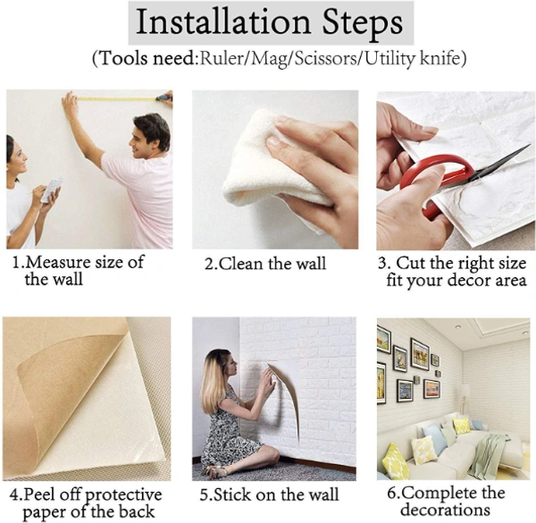 Self Adhesive 3D Brick Foam Wall Stickers - 77 x 70 x 0.6 cm, Multi Color, Polyethylene Foam