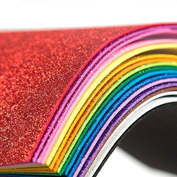 Art & Craft 2 mm Self Adhesive A4 Sparkles Glitter Foam Sheet 10 Different Color - A4, Multi Color, Foam