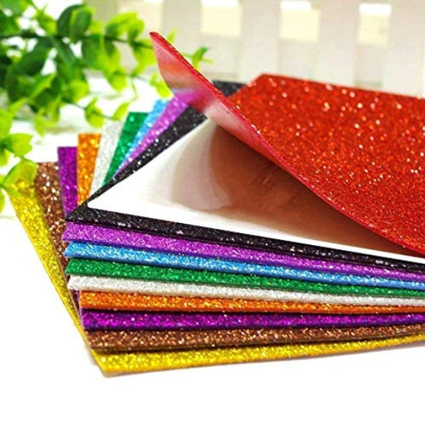 Art & Craft 2 mm Self Adhesive A4 Sparkles Glitter Foam Sheet 10 Different Color - A4, Multi Color, Foam