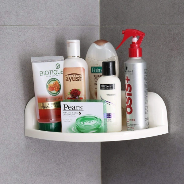 Bathroom Corner Storage Rack Organizer Shower Wall Shelf - Cream, ABS plastic