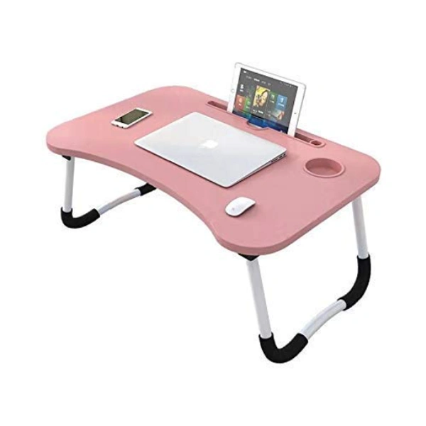 Portable Ergonomic Foldable Laptop Table with Cup Holder - L = 60 cm x W = 40 cm x H = 27 cm Approx.