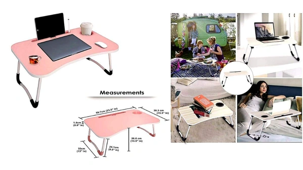 Portable Ergonomic Foldable Laptop Table with Cup Holder - L = 60 cm x W = 40 cm x H = 27 cm Approx.