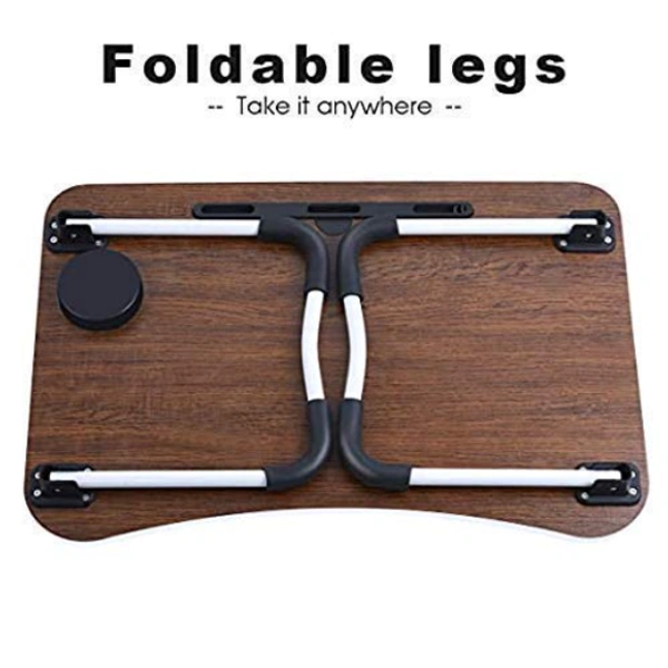 Portable Ergonomic Foldable Laptop Table with Cup Holder - L = 60 cm x W = 40 cm x H = 27 cm Approx.