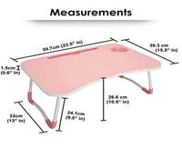 Portable Ergonomic Foldable Laptop Table with Cup Holder - L = 60 cm x W = 40 cm x H = 27 cm Approx.