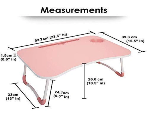 Portable Ergonomic Foldable Laptop Table with Cup Holder - L = 60 cm x W = 40 cm x H = 27 cm Approx.