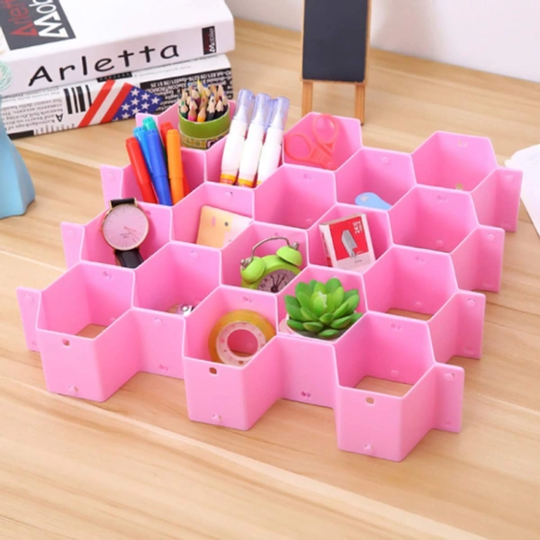 Honeycomb Closet Organizer Drawer Dividers (Pack of 8 Straps) - L = 14 Inches x W = 13.5 Inches x H = 2.5 Inches Approx., Pink, Plastic