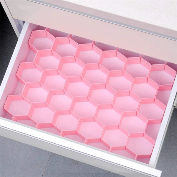 Honeycomb Closet Organizer Drawer Dividers (Pack of 8 Straps) - L = 14 Inches x W = 13.5 Inches x H = 2.5 Inches Approx., Pink, Plastic