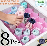 Honeycomb Closet Organizer Drawer Dividers (Pack of 8 Straps) - L = 14 Inches x W = 13.5 Inches x H = 2.5 Inches Approx., Pink, Plastic