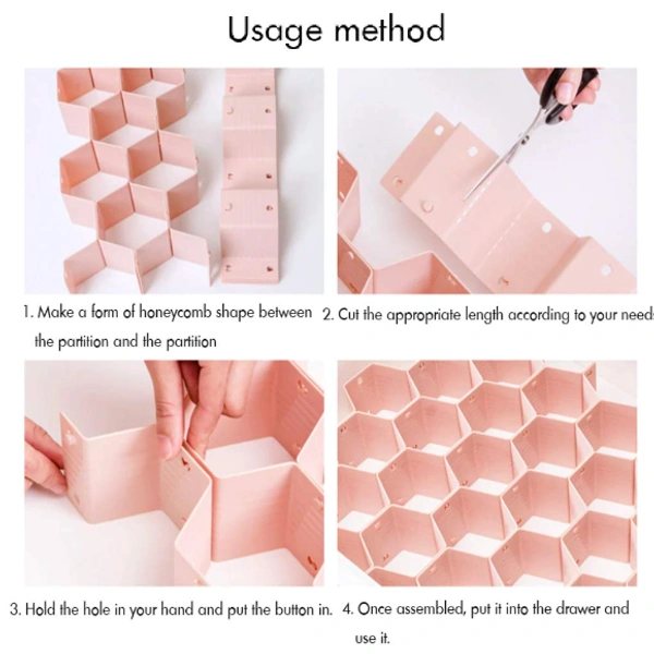Honeycomb Closet Organizer Drawer Dividers (Pack of 8 Straps) - L = 14 Inches x W = 13.5 Inches x H = 2.5 Inches Approx., Pink, Plastic