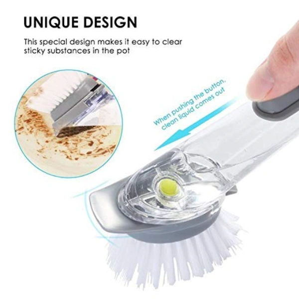 Automatic Kitchen Cleaning Brush with Refill Liquid Soap Dispenser - L = 7 x W = 5 x H = 3, White, Plastic
