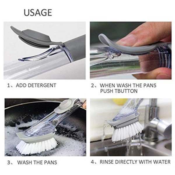 Automatic Kitchen Cleaning Brush with Refill Liquid Soap Dispenser - L = 7 x W = 5 x H = 3, White, Plastic