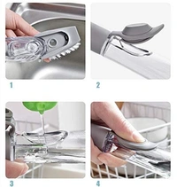 Automatic Kitchen Cleaning Brush with Refill Liquid Soap Dispenser - L = 7 x W = 5 x H = 3, White, Plastic
