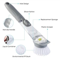 Automatic Kitchen Cleaning Brush with Refill Liquid Soap Dispenser - L = 7 x W = 5 x H = 3, White, Plastic