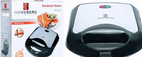 Stylolook Homeberg Homeberg Nonstick Coated 2 Side Sandwich Maker 750W HST615 - Multicolour, Free