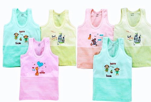 Stylolook Combo Of Girls And Boys Cotton Printed Vests - Multicolour, 3 month to 8 years