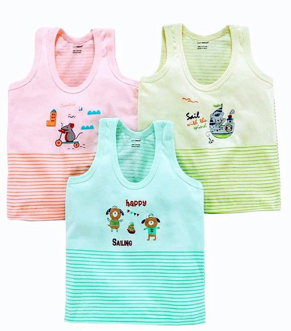 Stylolook Combo Of Girls And Boys Cotton Printed Vests - Multicolour, 3 month to 8 years
