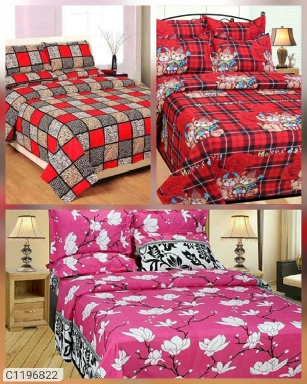 Charmlook Combo Of 3 Bedsheets Polycotton - Multicolour, standered