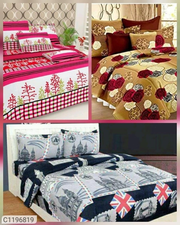 Charmlook Combo Of 3 Bedsheets Polycotton - Multicolour, standered