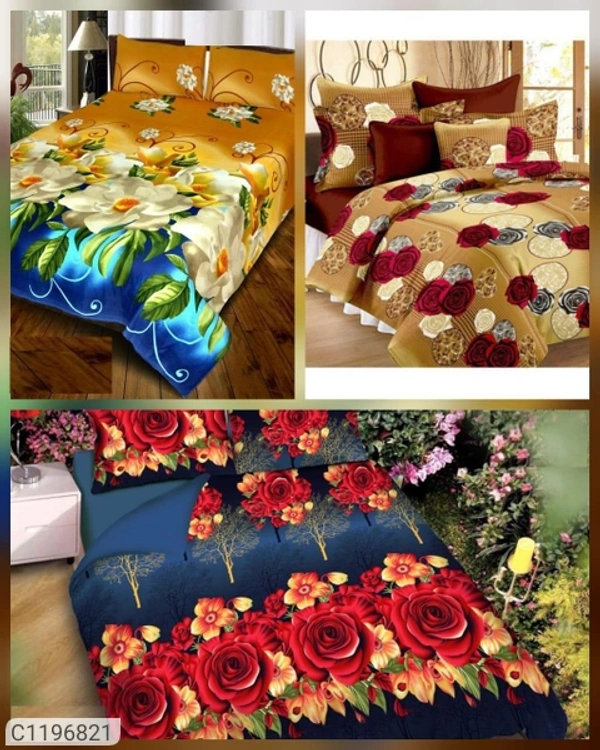 Charmlook Combo Of 3 Bedsheets Polycotton - Multicolour, standered