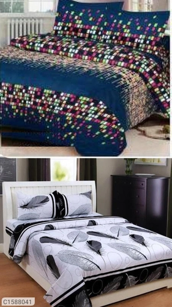 Charmlook *Catalog Name:* Printed Polycotton Double Bedsheets Combo Vol-3*Details:*Description: It has 4 Piece of Double Bedsheet with 8 Pieces of Pillow Covers Fabric: PolycottonDimension (L X W In Inches); Bedsheet: 88 X 88 , Pillow Cover: 17 X 27 Work: Printed Thread Count: 150 Product Weight (In Kg): 2.0 Kg Package Dimensions (in Cm): 38 X 35 X 7 Designs(डिज़ाइन): 4💥 *FREE Shipping* (फ् - Multicolour, Free