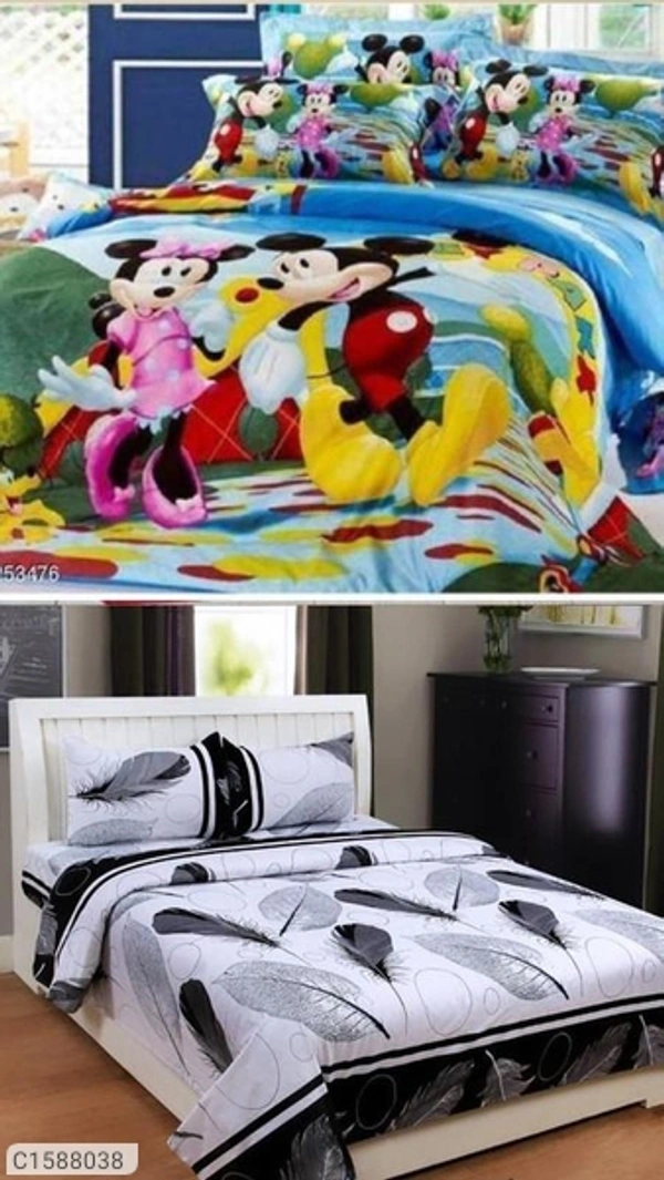 Charmlook *Catalog Name:* Printed Polycotton Double Bedsheets Combo Vol-3*Details:*Description: It has 4 Piece of Double Bedsheet with 8 Pieces of Pillow Covers Fabric: PolycottonDimension (L X W In Inches); Bedsheet: 88 X 88 , Pillow Cover: 17 X 27 Work: Printed Thread Count: 150 Product Weight (In Kg): 2.0 Kg Package Dimensions (in Cm): 38 X 35 X 7 Designs(डिज़ाइन): 4💥 *FREE Shipping* (फ् - Multicolour, Free
