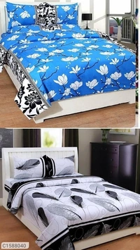 Charmlook *Catalog Name:* Printed Polycotton Double Bedsheets Combo Vol-3*Details:*Description: It has 4 Piece of Double Bedsheet with 8 Pieces of Pillow Covers Fabric: PolycottonDimension (L X W In Inches); Bedsheet: 88 X 88 , Pillow Cover: 17 X 27 Work: Printed Thread Count: 150 Product Weight (In Kg): 2.0 Kg Package Dimensions (in Cm): 38 X 35 X 7 Designs(डिज़ाइन): 4💥 *FREE Shipping* (फ् - Multicolour, Free