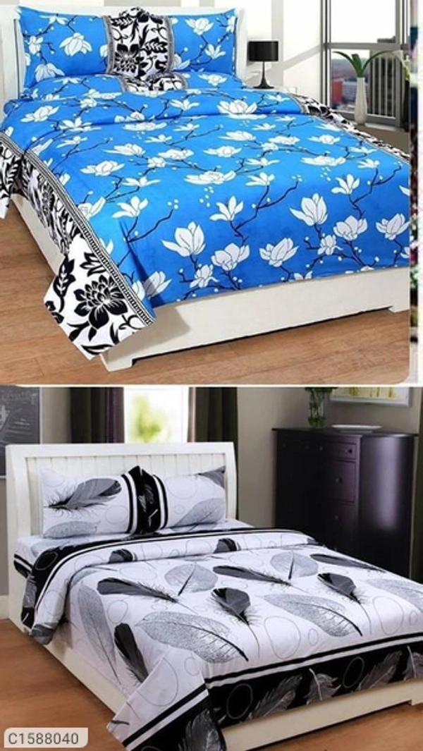 Charmlook *Catalog Name:* Printed Polycotton Double Bedsheets Combo Vol-3*Details:*Description: It has 4 Piece of Double Bedsheet with 8 Pieces of Pillow Covers Fabric: PolycottonDimension (L X W In Inches); Bedsheet: 88 X 88 , Pillow Cover: 17 X 27 Work: Printed Thread Count: 150 Product Weight (In Kg): 2.0 Kg Package Dimensions (in Cm): 38 X 35 X 7 Designs(डिज़ाइन): 4💥 *FREE Shipping* (फ् - Multicolour, Free