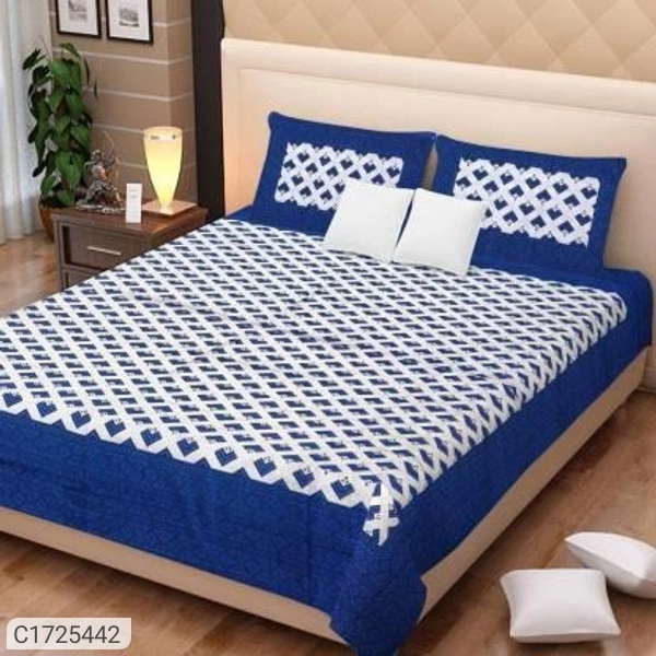 Stylolook *Catalog Name:* Comfort Cotton Printed Double Bedsheets Vol-8*Details:*Package Contains: It has 1 Piece of Kaam BARFI Printed Double Bedsheets With 2 Pillow CoversFabric: CottonProduct Size : Bedsheet(L X W In Inch): 90 X 100, Pillow Cover (L X W In Inch): 17 X 27Work: PrintedThread Count: 254Product Weight: 800Package Dimension (L X B X H in cm): 26 x 23 X 8Designs(डिज़ाइन): 3💥 * - Multicolour, standered