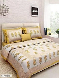 Stylolook *Catalog Name:* Comfort Cotton Printed Double Bedsheets Vol-3*Details:*Package Contains: It has 1 Piece of Kaam Jaal Printed Double Bedsheets With 2 Pillow CoversFabric: CottonProduct Size : Bedsheet(L X W In Inch): 90 X 100, Pillow Cover (L X W In Inch): 17 X 27Work: PrintedThread Count: 254Product Weight: 800Package Dimension (L X B X H in cm): 26 x 23 X 8Designs(डिज़ाइन): 3💥 *F - Multicolour, standered