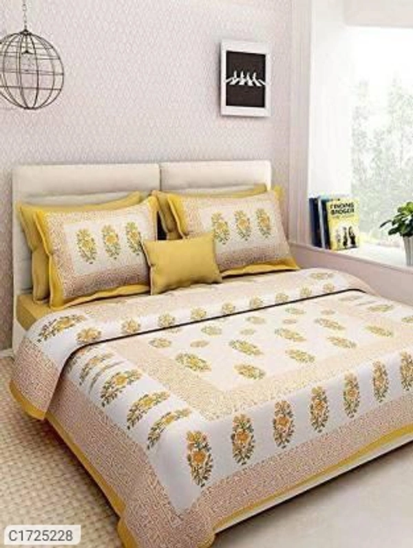 Stylolook *Catalog Name:* Comfort Cotton Printed Double Bedsheets Vol-3*Details:*Package Contains: It has 1 Piece of Kaam Jaal Printed Double Bedsheets With 2 Pillow CoversFabric: CottonProduct Size : Bedsheet(L X W In Inch): 90 X 100, Pillow Cover (L X W In Inch): 17 X 27Work: PrintedThread Count: 254Product Weight: 800Package Dimension (L X B X H in cm): 26 x 23 X 8Designs(डिज़ाइन): 3💥 *F - Multicolour, standered