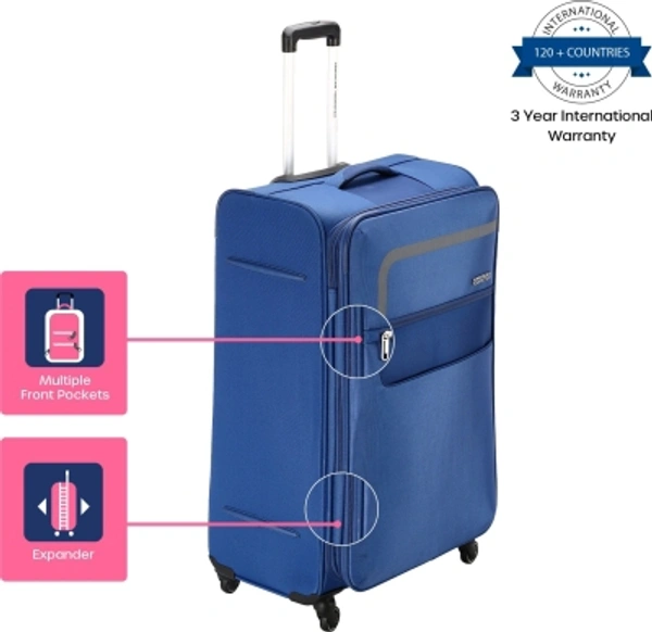 Stylolook America Tourist Ganeva Spinner 79 Cm Blue Expandable Check In Luggage 31 Inch - Navy Blue, Big