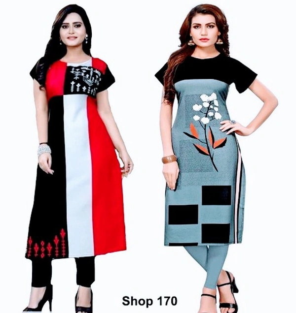 Stylolook Digital Printed American Crepe Kurtys Combo Of 2 - Multicolour, All