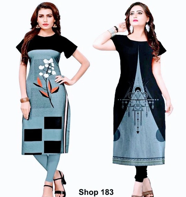 Stylolook Digital Printed American Crepe Kurtys Combo Of 2 - Multicolour, All
