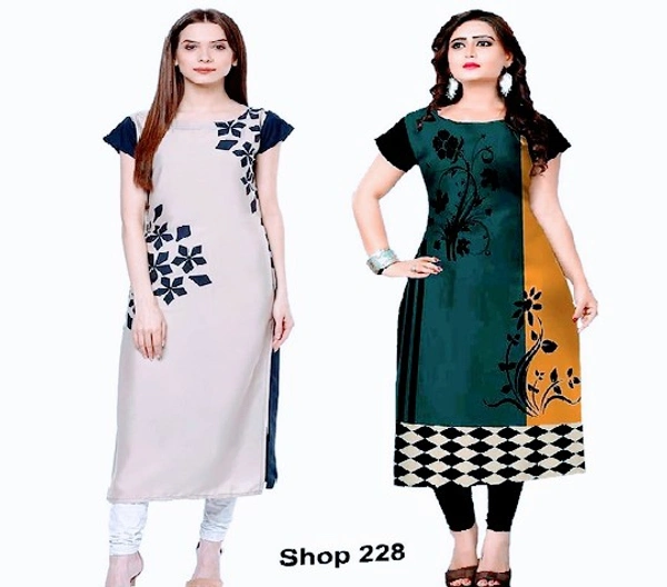 Stylolook Digital Printed American Crepe Kurtys Combo Of 2 - Multicolour, All