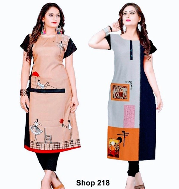 Stylolook Digital Printed American Crepe Kurtys Combo Of 2 - Multicolour, All
