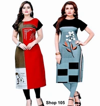 Stylolook Digital Printed American Crepe Kurtys Combo Of 2 - Multicolour, All