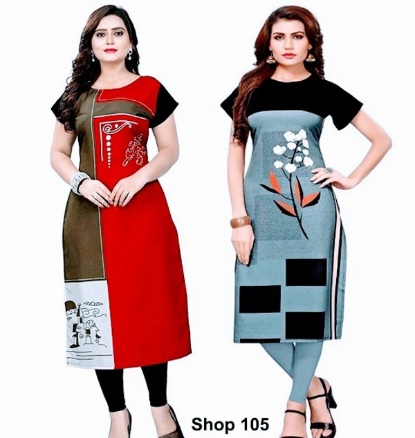 Stylolook Digital Printed American Crepe Kurtys Combo Of 2 - Multicolour, All