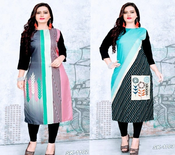 Stylolook Digital Printed American Crepe Kurtyd Combo Of 2 - Multicolour, All