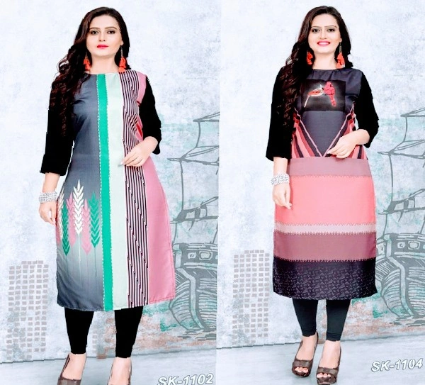 Stylolook Digital Printed American Crepe Kurtyd Combo Of 2 - Multicolour, All