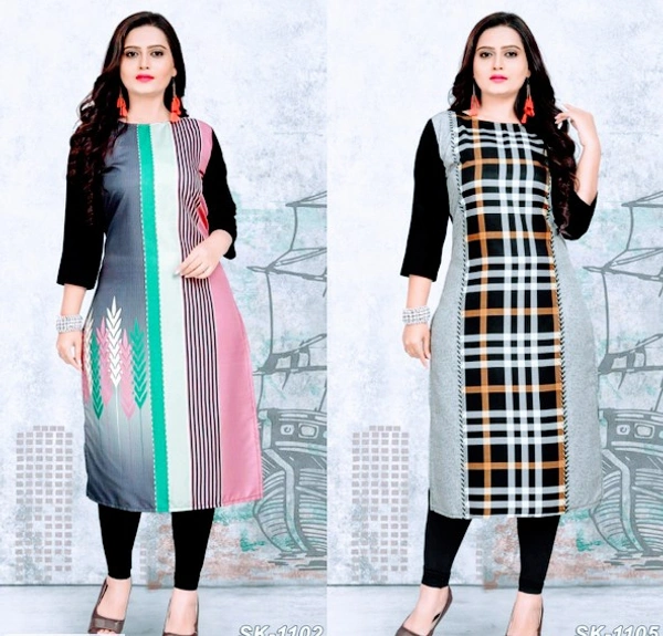 Stylolook Digital Printed American Crepe Kurtyd Combo Of 2 - Multicolour, All