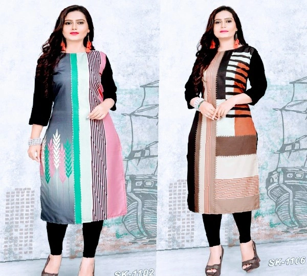 Stylolook Digital Printed American Crepe Kurtyd Combo Of 2 - Multicolour, All