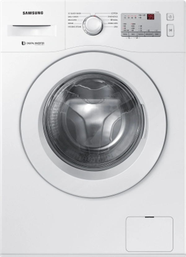 Samsung6 Kg SAMSUNG 6 kg 5 Star Inverter with Hygiene Steam Fully Automatic Front Load with In-built Heater WhiteColor: DA Silver, WhiteFully Automatic Front Load Washing Machines have Great Wash Quality with very less running cost1000 rpm  : Higher the spin speed, lower the drying time5 Star Rating6 kg10 Days Replacement Policy, No questions asked. - white, standered