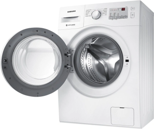 Samsung6 Kg SAMSUNG 6 kg 5 Star Inverter with Hygiene Steam Fully Automatic Front Load with In-built Heater WhiteColor: DA Silver, WhiteFully Automatic Front Load Washing Machines have Great Wash Quality with very less running cost1000 rpm  : Higher the spin speed, lower the drying time5 Star Rating6 kg10 Days Replacement Policy, No questions asked. - white, standered