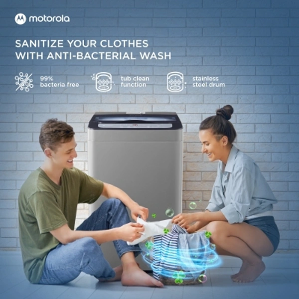 Motorola 6KG MOTOROLA 6 kg 5 Star Fully Automatic Top Load GreyCapacity: 6 kg, 6.5 kg, 7.5 kg, 8 kg, 10.5 kgConnectivity: Non-WiFi, WiFi EnabledFully Automatic Top Load Washing Machines are ergonomically friendly and provide great wash quality700 rpm  : Higher the spin speed, lower the drying timeNumber of wash programs - 85 Star Rating6 kg10 Days Replacement Policy, No questions asked. - light Grey, standered
