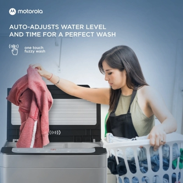 Motorola 6KG MOTOROLA 6 kg 5 Star Fully Automatic Top Load GreyCapacity: 6 kg, 6.5 kg, 7.5 kg, 8 kg, 10.5 kgConnectivity: Non-WiFi, WiFi EnabledFully Automatic Top Load Washing Machines are ergonomically friendly and provide great wash quality700 rpm  : Higher the spin speed, lower the drying timeNumber of wash programs - 85 Star Rating6 kg10 Days Replacement Policy, No questions asked. - light Grey, standered