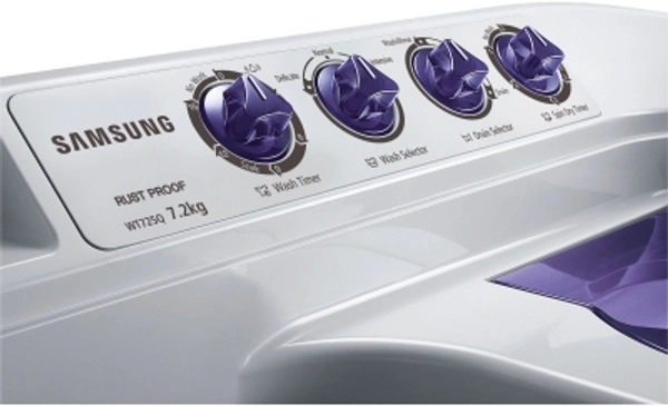 Samsung7.2 Kg SAMSUNG 7.2 kg with Double Storm Technology Semi Automatic Top Load WhiteColor: DA White, Light Grey, VIOLET, WhiteCapacity: 6 kg, 6.5 kg, 7.2 kg, 8.5 kgStar Rating: 5, Non-RatedSemi Automatic Top Load740 rpm  : Higher the spin speed, lower the drying time7.2 kg10 Days Replacement Policy, No questions asked. - white, standered