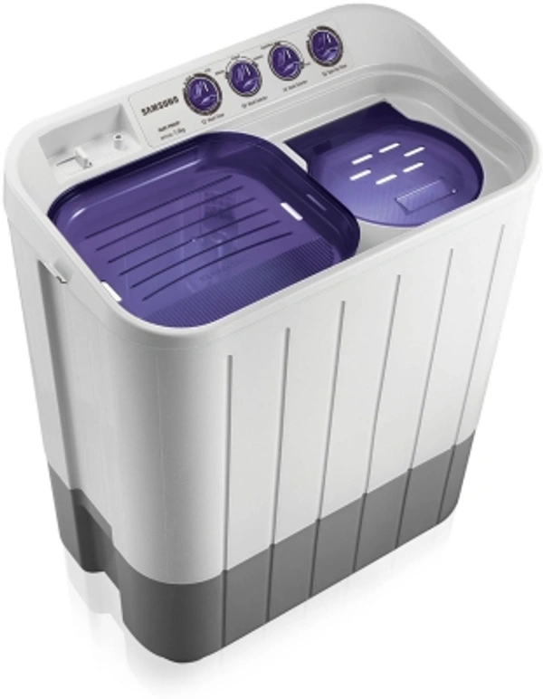 Samsung7.2 Kg SAMSUNG 7.2 kg with Double Storm Technology Semi Automatic Top Load WhiteColor: DA White, Light Grey, VIOLET, WhiteCapacity: 6 kg, 6.5 kg, 7.2 kg, 8.5 kgStar Rating: 5, Non-RatedSemi Automatic Top Load740 rpm  : Higher the spin speed, lower the drying time7.2 kg10 Days Replacement Policy, No questions asked. - white, standered